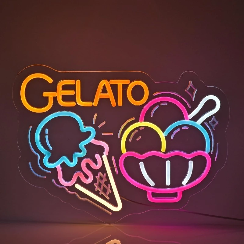 Ice cream neon light powered by USB, colorful ice cream design,suitable for restaurants,bakeries,cafes and home decoration