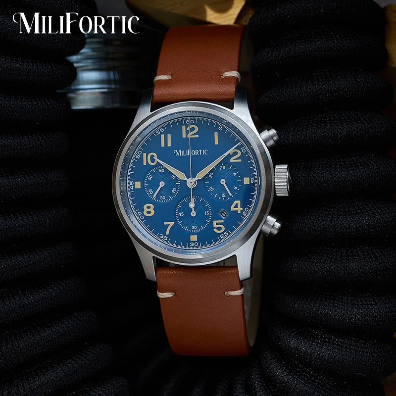 Milifortic Solar-powered Military M069 Chronograph Watch Men Luminous 100M Waterproof Leather Strap Retro Outdoor Sports