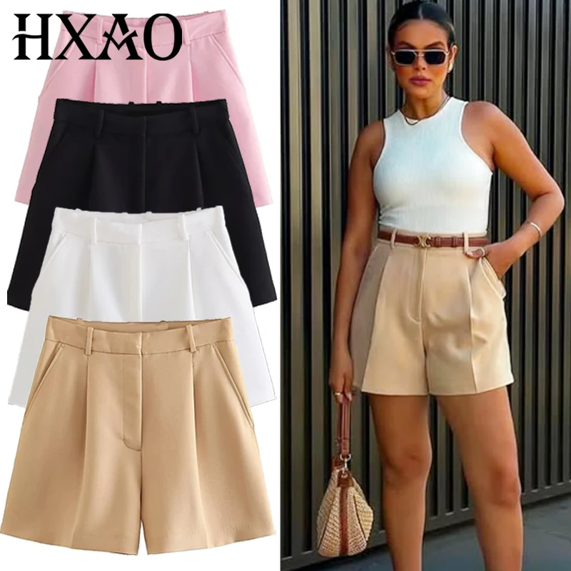 HXAO السراويل النسائية 2025 أسود أبيض كاكي وردي السراويل امرأة موضة مثير مايكرو عالية الخصر السراويل أنيقة عادية الدراجات السراويل