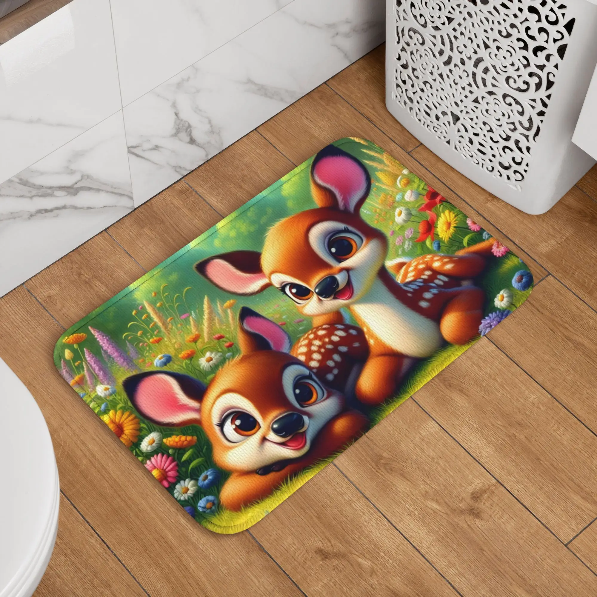 

Коврик с изображением Бэмби в стиле аниме, противоскользящий, для ванной, кухни, спальни, балкона, прихожей