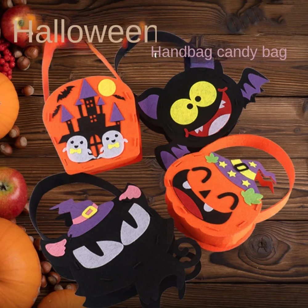 4 buah tas permen kartun Halloween portabel tas Tote keranjang hadiah Spider Ghost tas tangan Halloween trik atau perawatan DIY untuk anak-anak