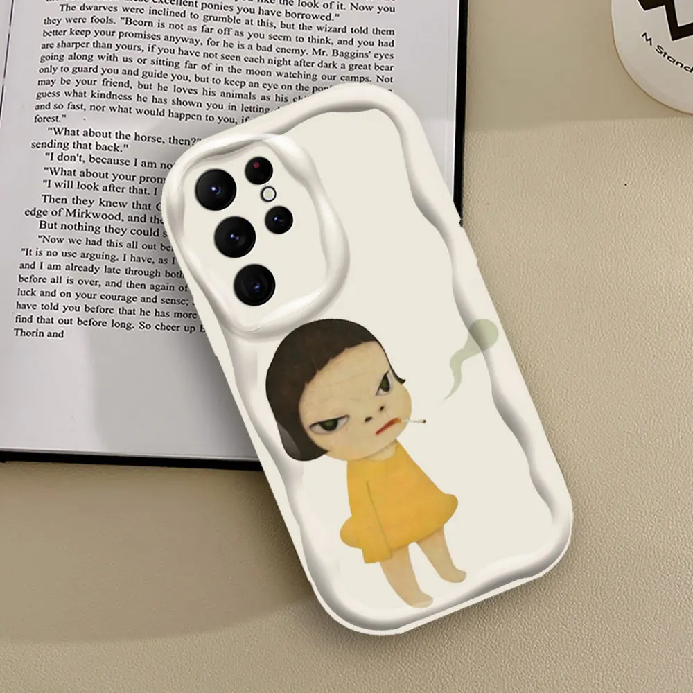 Yoshitomo Nara Art Illustration Phone Case For Samsung Galaxy S24 S23 S22 S21 S20 Ultra Plus Fe A55 A54 A53 A52 S 3D Wave Cover