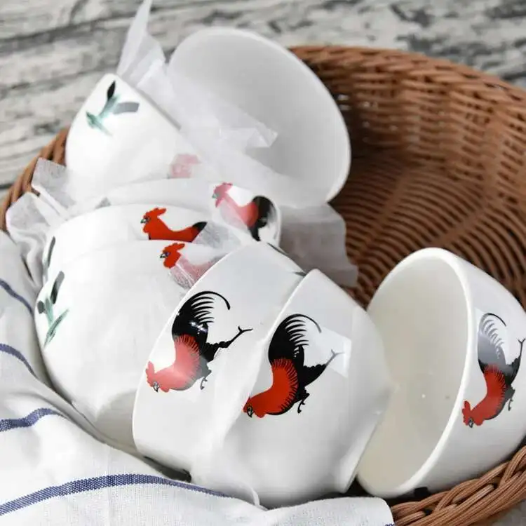 Culture Soup Bowl Chicken Noodle Bowl Nostalgia Classic Rooster Ceramic Bow Straight Mouth Rice Bowl Tableware
