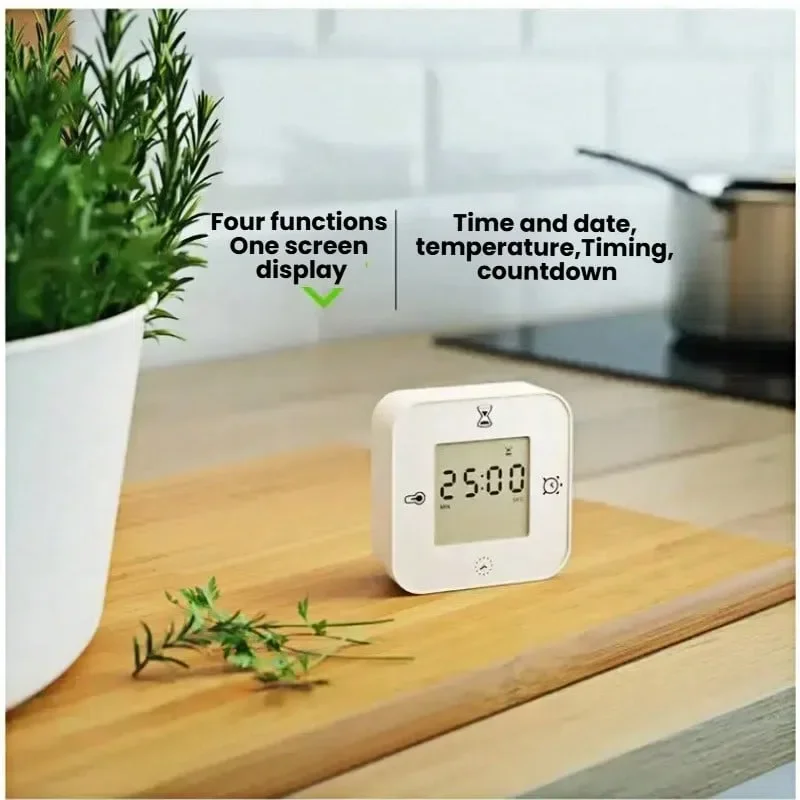 Multifunctional Digital Desk Clock with Mute Timer Thermometer Date Display Battery Powered Compact White