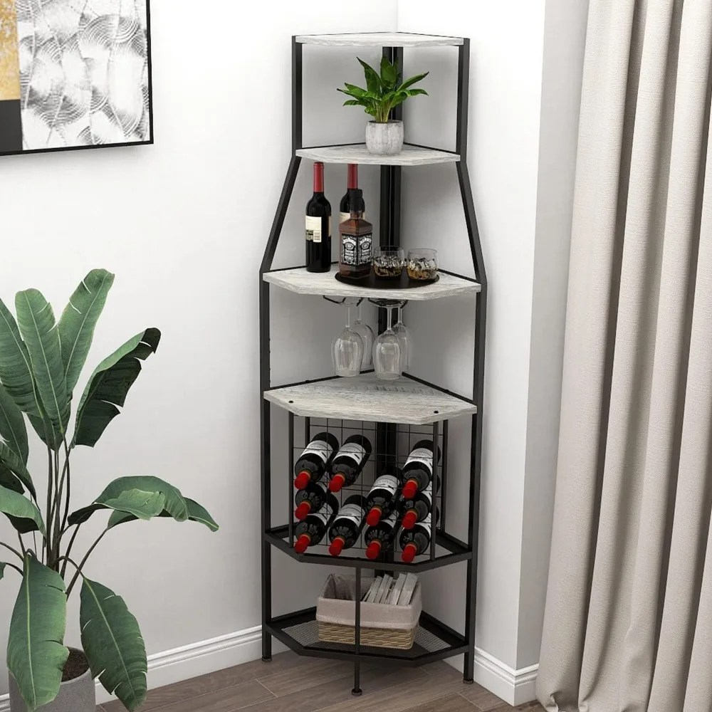 

5-Tier Corner Wine Rack Freestanding Floor with Glass Holder and Bottles Wine Storage Home Bar Furniture for Home Kitchen Dining