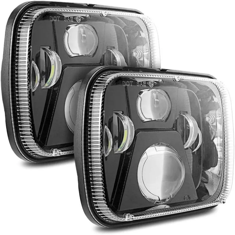 مصابيح أمامية LED مقاس 5 × 7 7 × 6 بوصة مع شعاع عالي ومنخفض معتمدة من DOT لسيارة جيب رانجلر YJ شيروكي XJ GMC تصميم مستطيل wi