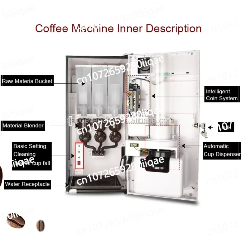 Fully Automatic Coin Pay Stainless Steel 3-Can Premix Hot Drink Cappuccino Latte Coffee Machine