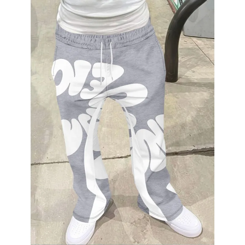 Y2k Flared Pants Men Loose 3D Print Trousers Casual Sweatpants Mid Waist Sporty Female Clothes Streetwear Hip Hop Vintage Pants