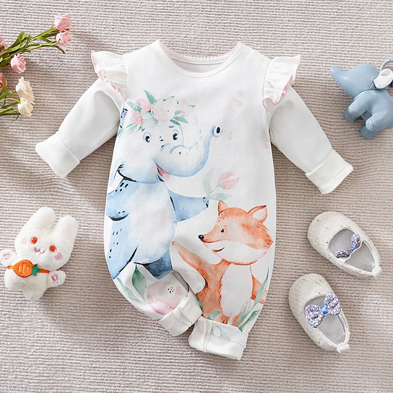 Newborn Infant Baby Boys Girls RomperBaby Girl Clothes Long Sleeve 100%Cotton Baby Girl Clothes Long Sleeve Flying Sleeves Cute