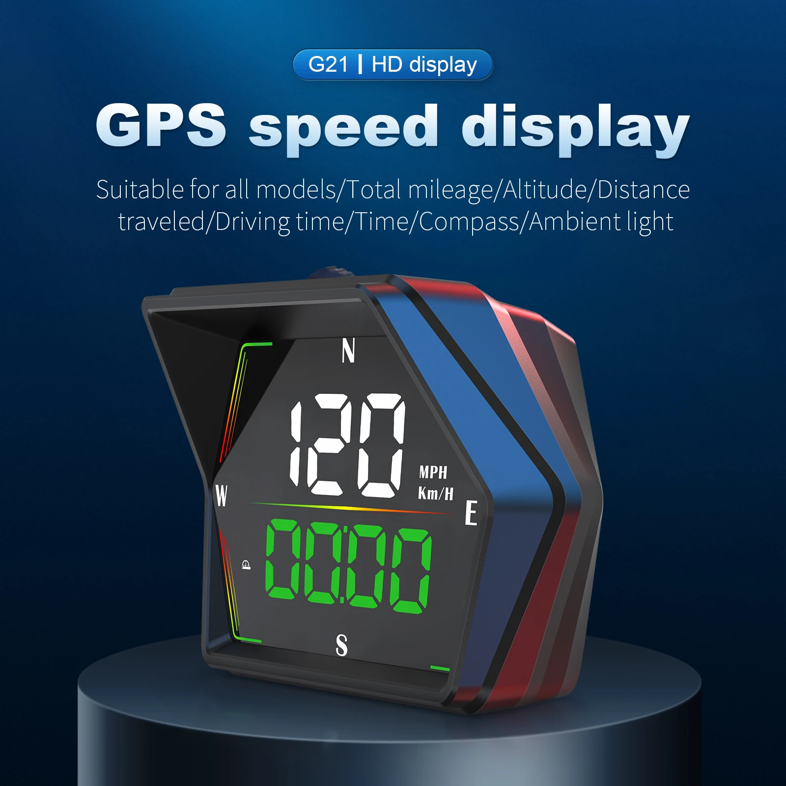 

G21 Speedometer Head-up display GPS HUD Km/h MPH Speed Windshield Projector Clock & Compass Function Overspeed Alarm for all Car