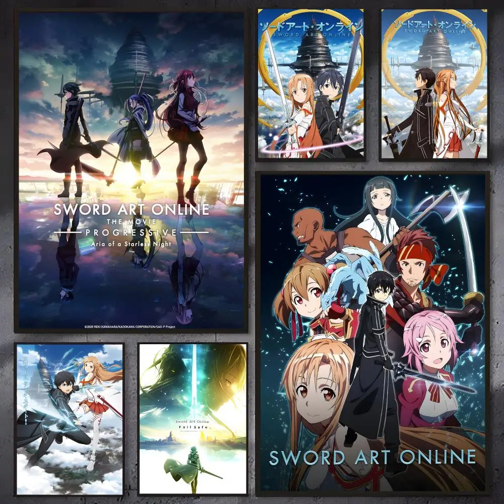 Anime Sword Art Online Poster Self-adhesive Waterproof Paper Sticker Coffee House Bar Room Wall Decor