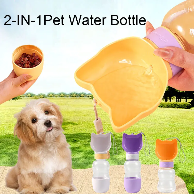 

2-in-1 Dog Water Bottle Food Container Leakproof Pet Drinking Bowl Feeder Portable Outdoor Travel Walking Puppy Snack Container