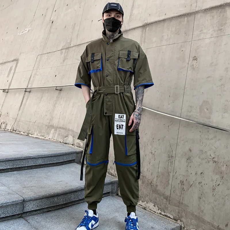 Spring and Summer Two Wear Japanese Hong Style Belt Jumpsuit Trendy Fried Street Set Handsome Youth Workwear Pants Suit