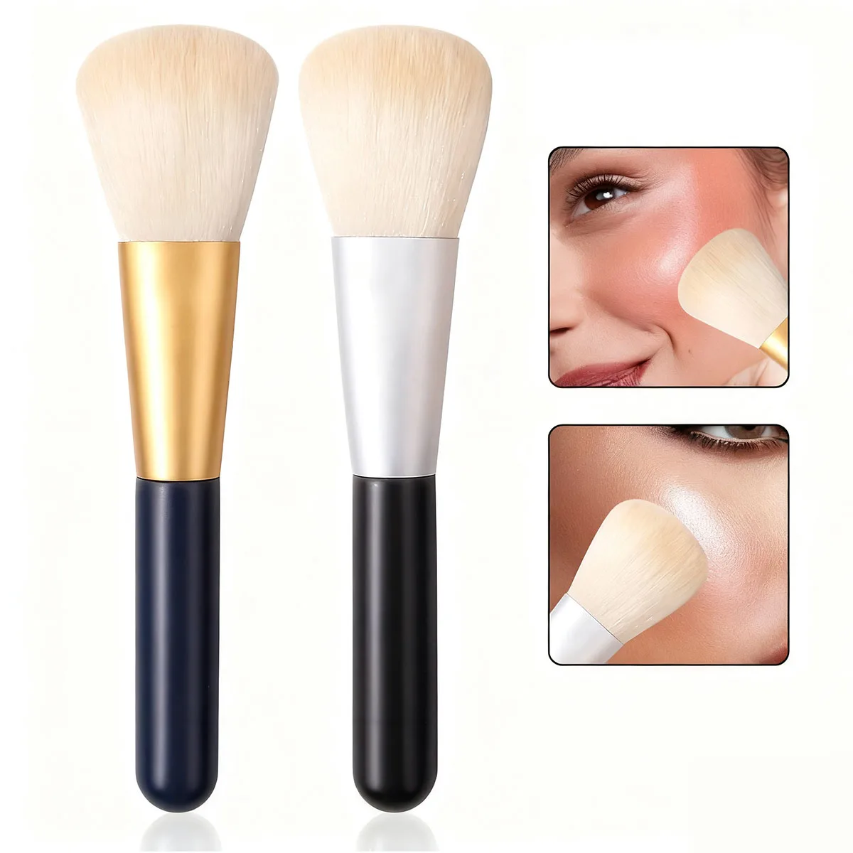 Set di pennelli per trucco di fascia alta da 2 pezzi, pennello per fard, pennello per cipria, pennello per contorno, fibra sintetica, strumenti per trucco con manico in legno