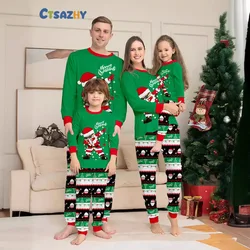 2024 new Europe and the United States ebay new Santa Claus green printed family long sleeve pajamas set home suit 2 sets