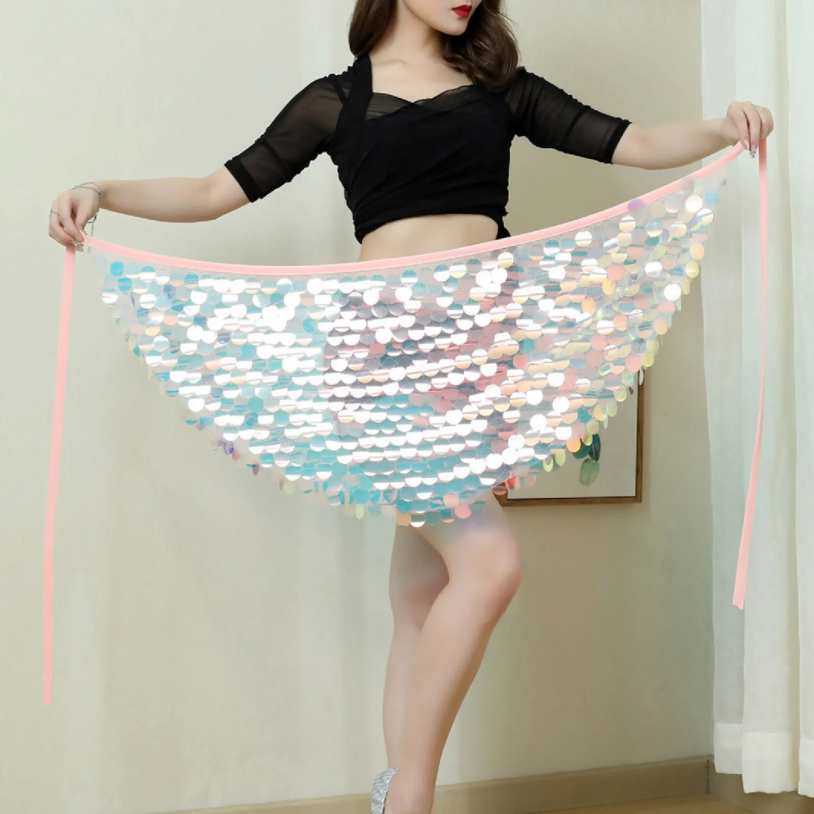 2024 Women Elegant Solid Sequins A Line Mini Skirts Lady Sexy High Waist Slim Short Skirt Female Fashion Belly Dancing Skirts