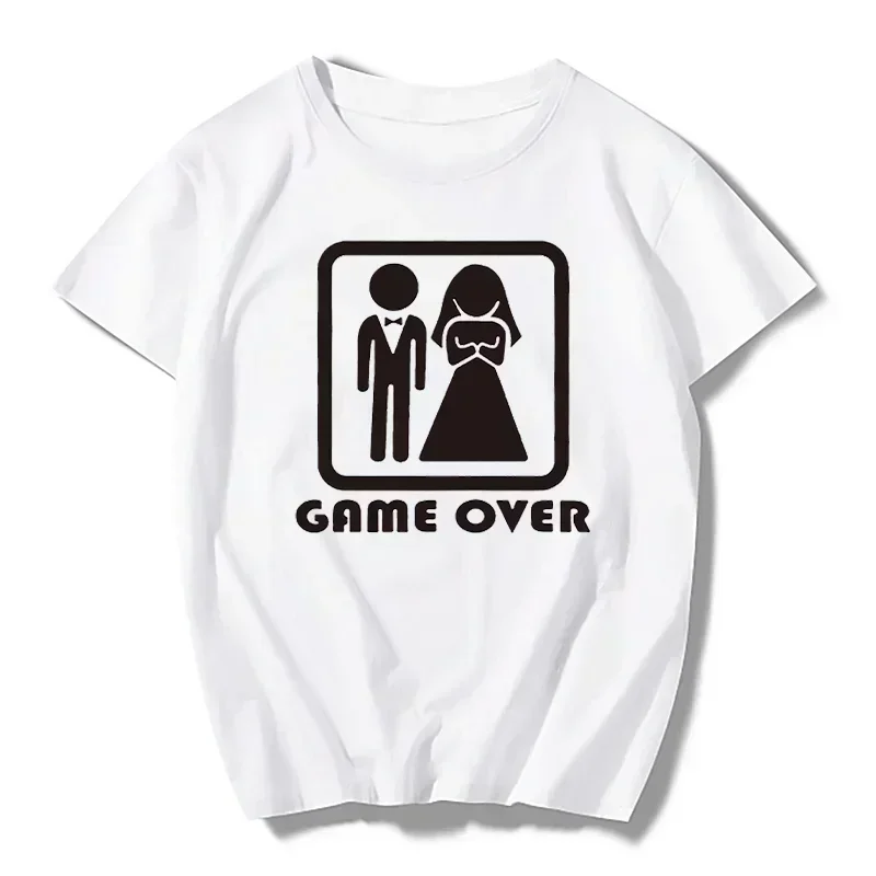 Game Over Bride Groom Single Party T-shirt Fun T-shirt Women\'s Clothing Short Sleeve Camo T-shirt