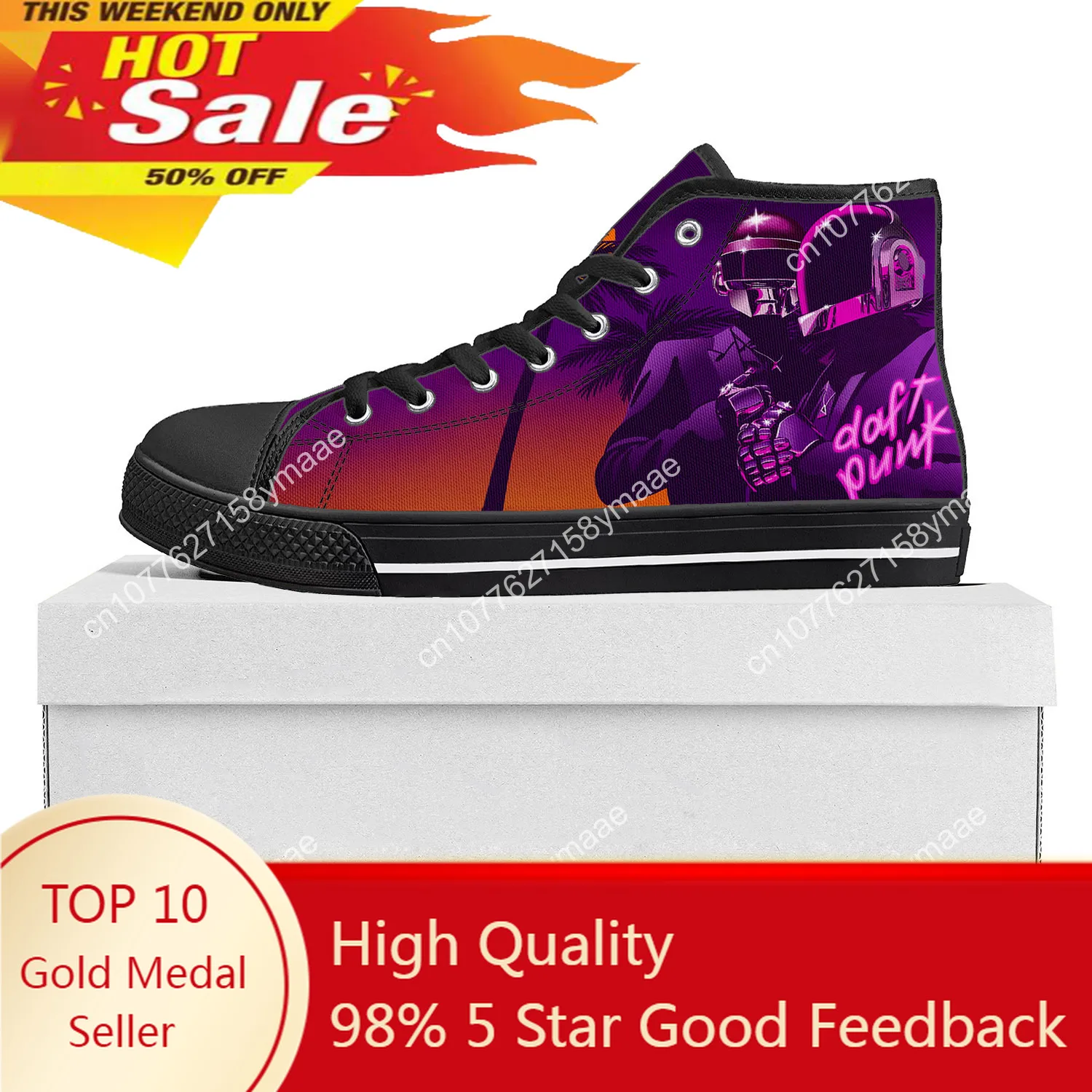 

Daft Punk Band High Top High Quality Sneakers Mens Womens Teenager Canvas Sneaker Casual Custom Made Shoes Customize DIY Shoe