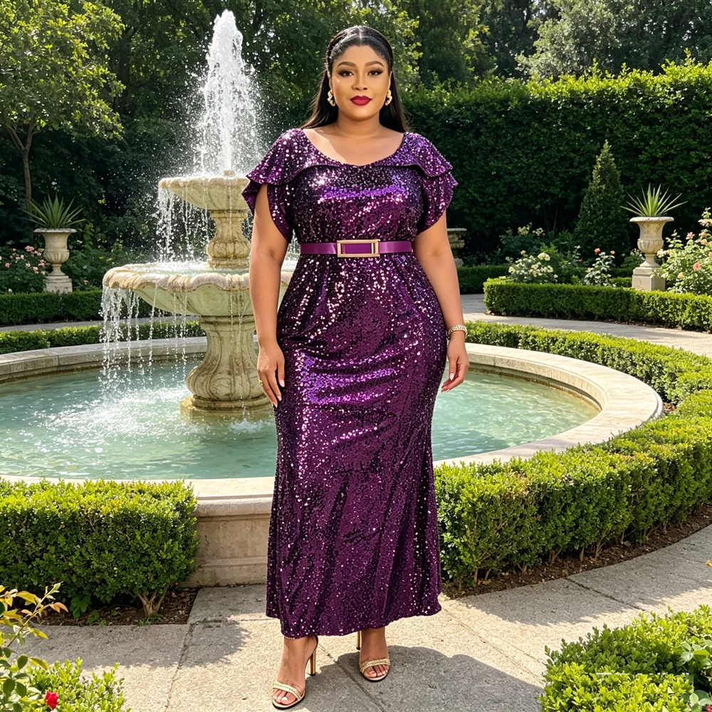

Sequin African Evening Dresses for Women Bodycon Wedding Party Gown Glitter Ankara Dashiki Kaftan Abaya Africa Clothing Vestidos