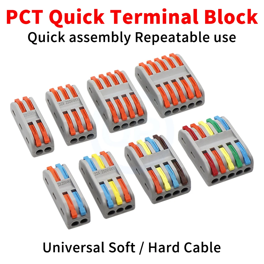 (10 pcs) PCT-2-2 PCT-2-3 Push Type Quick Terminal Block PCT-2-5 Household Terminal Block Fixture Connector Electrician PCT-2-4