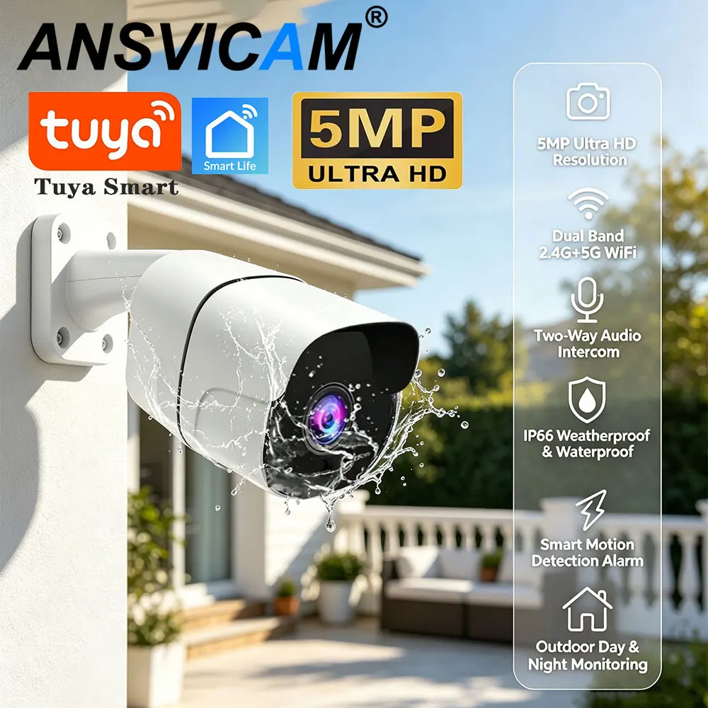 

Tuya 5MP IP Camera Outdoor 5G WiFi Home Security Camera Wireless Surveillance Metal Bullet Waterproof 1080P Color Night Vision