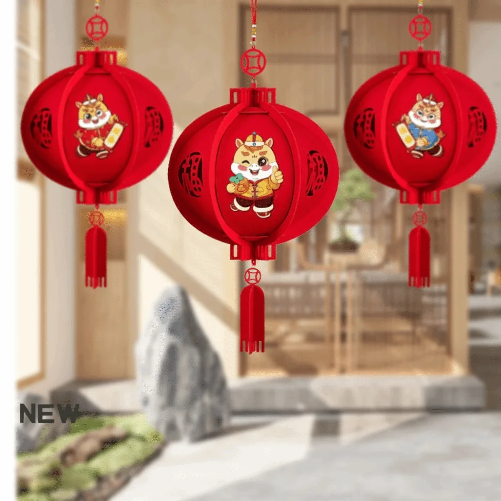 

2Pcs Fu Character Red Decorative Lantern Hanging with Tassel Chinese New Year Lantern Good Luck Widely Use