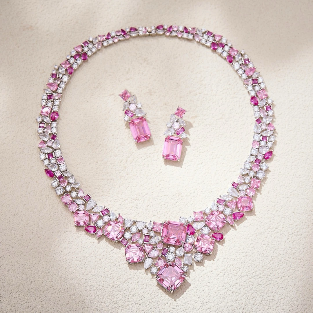 EYER Luxury Temperament AAA Zircon Colorful Necklace Choker Drop Earrings For Women Wedding Party Evening Dress Jewelry Sets