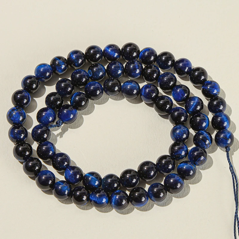 Natural Stone Dyed Color Blue Tiger Eye Round Loose Gemstone Beads For Jewelry Making Diy Bracelet Necklace Accessories 15\'\'