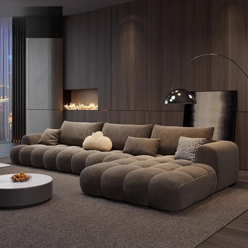 Relaxing Fancy Sofa Luxury Designer Brown Floor Recliner Sofa Puffs Sectional Lounge Divano Soggiorno Living Room Furniture