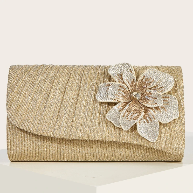 

Woven Leather Evening Clutch with Diamond Accents - Luxurious Embroidered Handbag for Dinner Party, Wedding & Formal Events