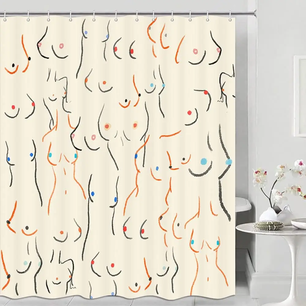 

"Abstract Human Figure Shower Curtain – Minimalist Line Art Design, Modern Artistic Bathroom Decor, Unique Creative Pattern