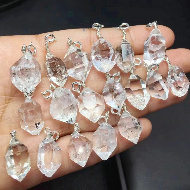 3PCS S925 Natural Herkimer Diamond Pendant Love Crystal Rare Stone Necklace Pendant For Women Chirstmas Gift