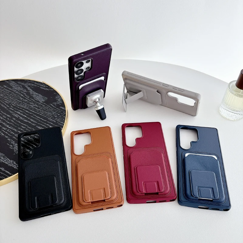 Funda de teléfono con ranura para tarjetas y soporte plegable Invisible para Samsung S25 S24 S23 S26 Ultra Plus FE A56 A55 A54 A36 A35 A17 A16 A15