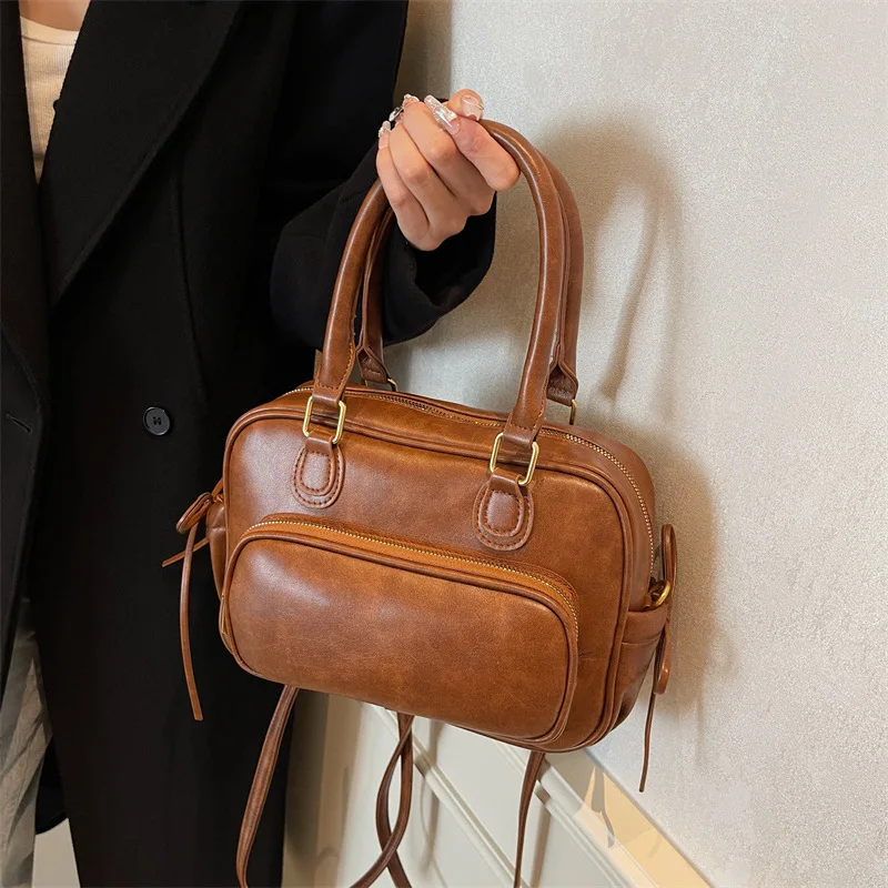 Women'S Bag 2024 Retro Hand-Held Briefcase New Trendy Backpack With Large Capacity Handbag Inclined Shoulder Bags