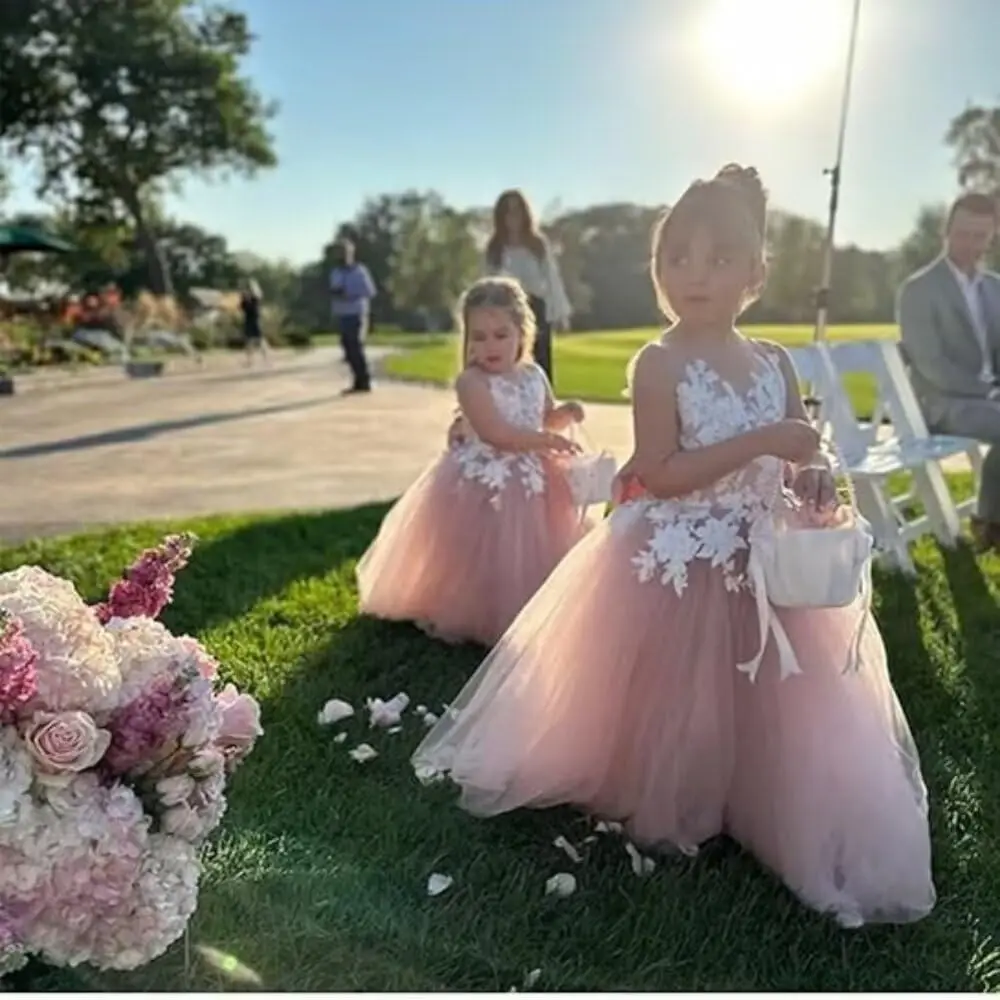 

Платье с цветочным узором для девочек на свадьбу, кружевное тюлевое платье с аппликацией для первого причастия, праздничное бальное платье принцессы для подружки невесты