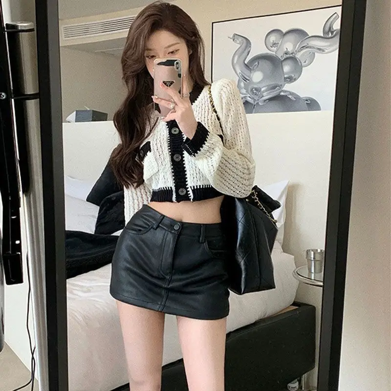 Women's 2026 Autumn Winter New PU Leather Hot Girl High Waist A-Line Mini Skirt Slimming Sexy Streetwear Chic Y2K Trendy Casual