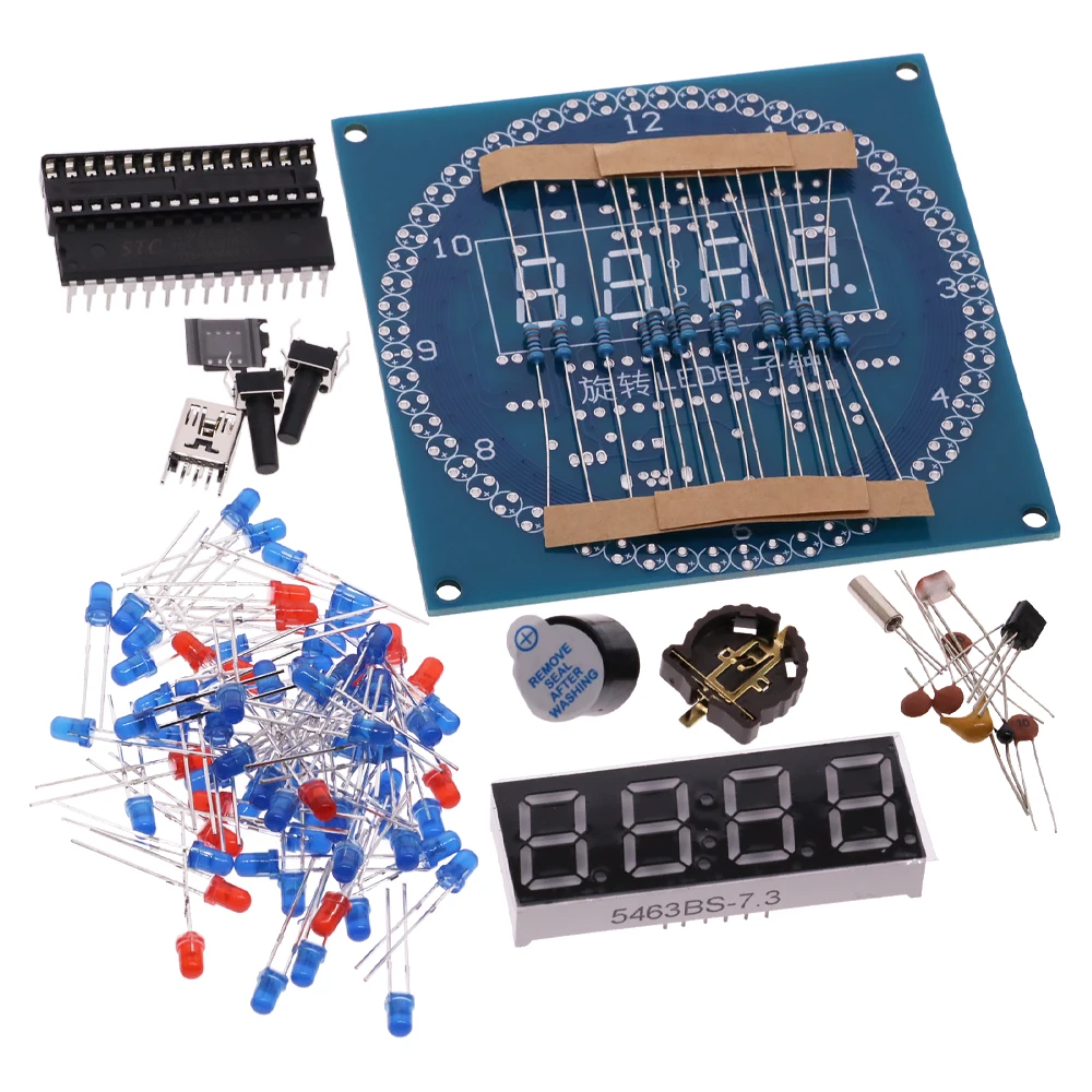 Rotating LED Display Alarm Electronic Clock DIY Kit Case Shell Light Control Temperature DS1302 C8051 MCU Module STC15W408AS