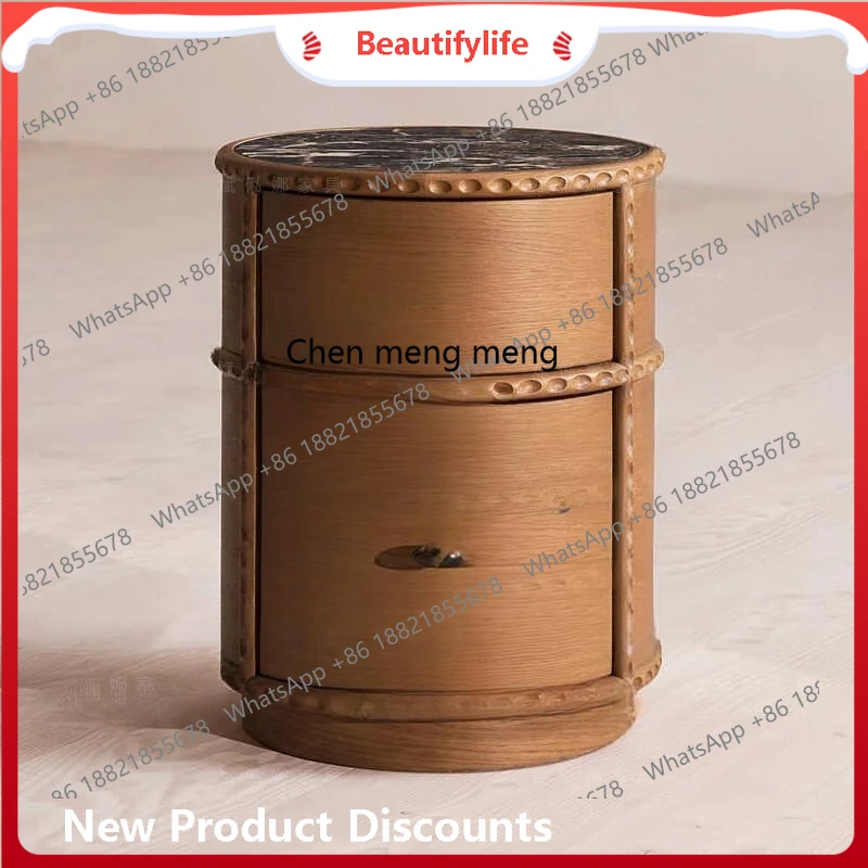 

Round carved bedside table/retro log storage cabinet/French drawer slate H