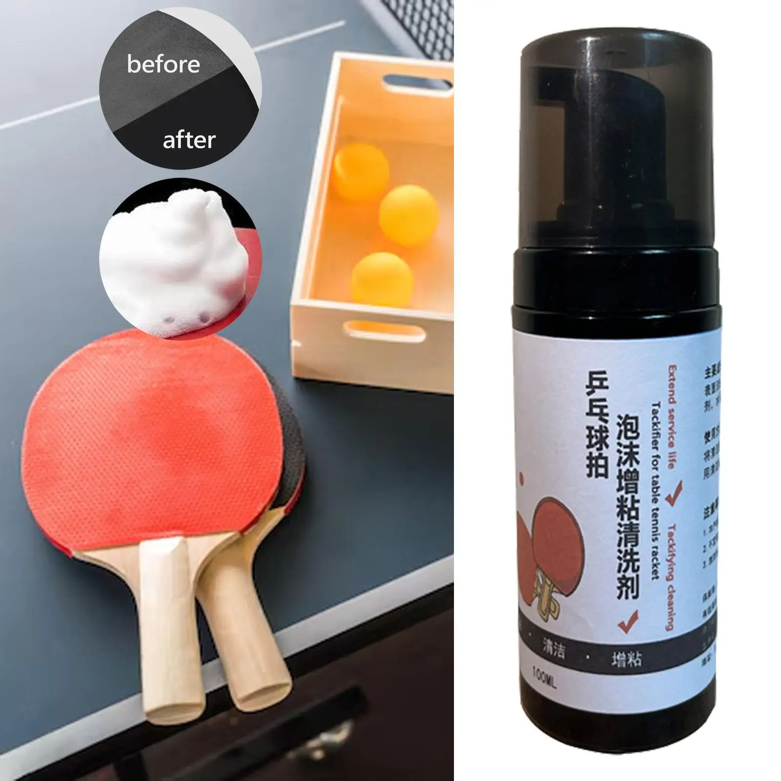 Raquete de tênis de mesa limpador acessórios limpeza tênis de mesa limpador de borracha morcegos ping pong paddle limpador spray de limpeza