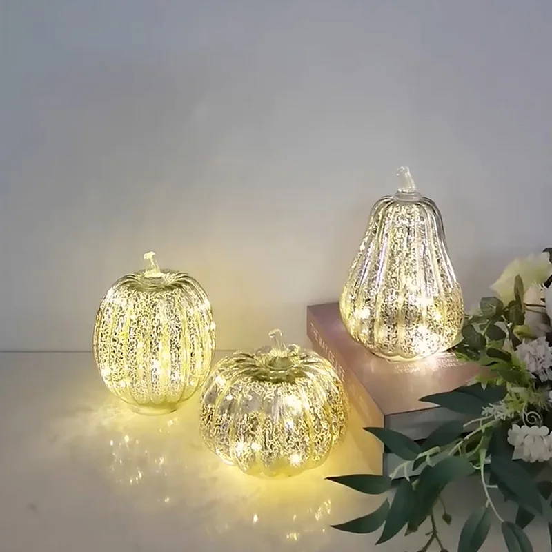 LED Glowing Pumpkin Glass Pumpkin Lantern for Home Table Ornaments Birthday Wedding Halloween Party Decoration Gift