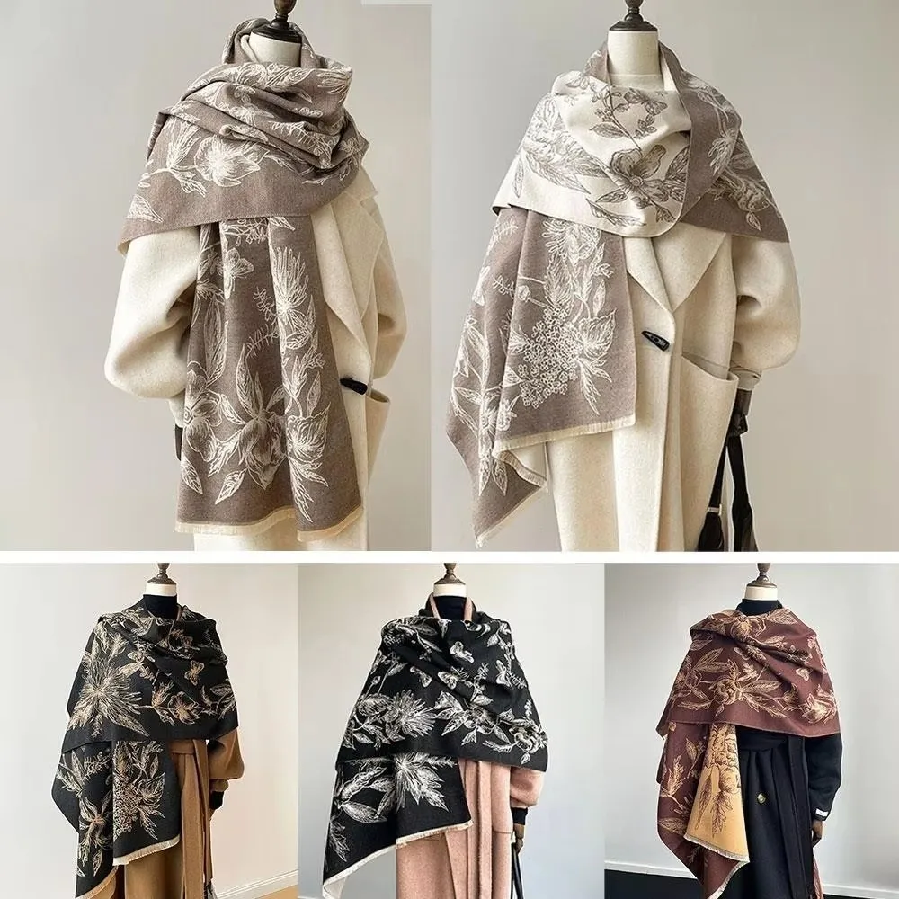 

Высококачественные кашемировые жаккардовые шарфы с двусторонним дизайном, утолщенная теплая шаль, женский шарф из пашмины