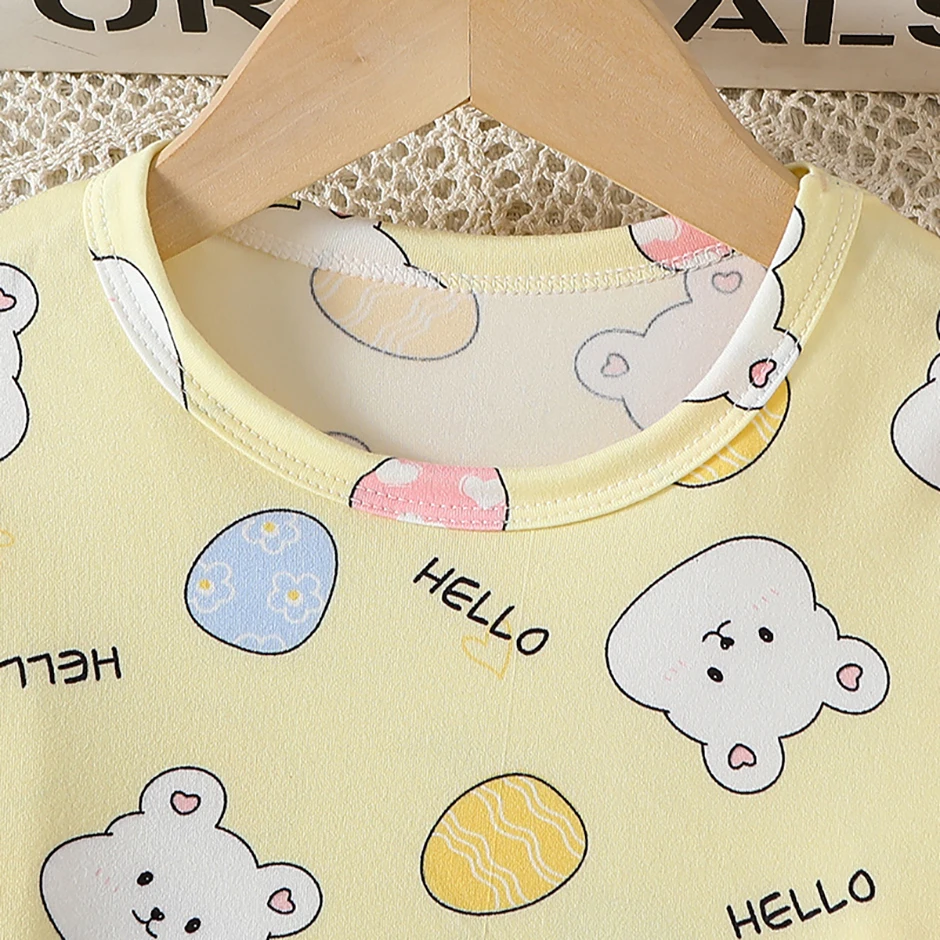 2-teiliges Four Seasons Kinder-Set mit Vollprint-Motiv für Mädchen, süße langärmelige Hose, Schlafanzug, bequemes Rundhals-T-Shirt – Detail 16