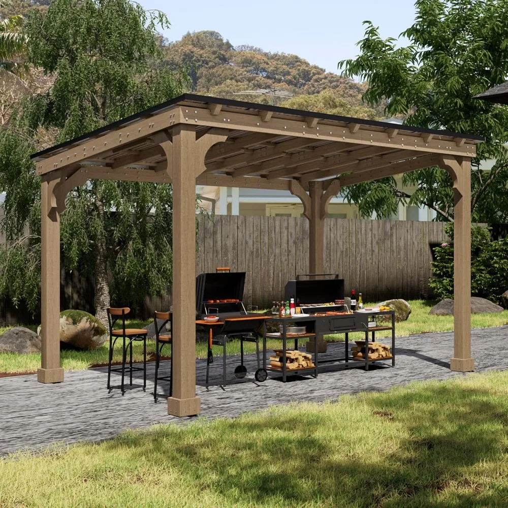 

10x12FT Grill Gazebo with 5.5" Width Wood Posts, Outdoor Patio Gazebo with Galvanized Steel Roof, BBQ Shelter with Cedar Frame