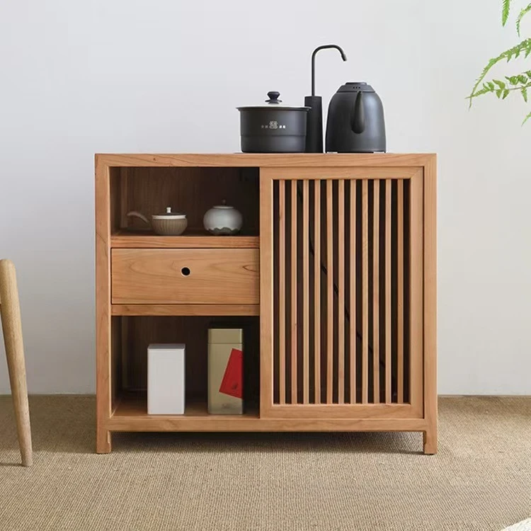 

DSA Elm Office Tea Cabinet Movable Floor Type Barreled Tea Cabinet A few small tea tables by the sofa