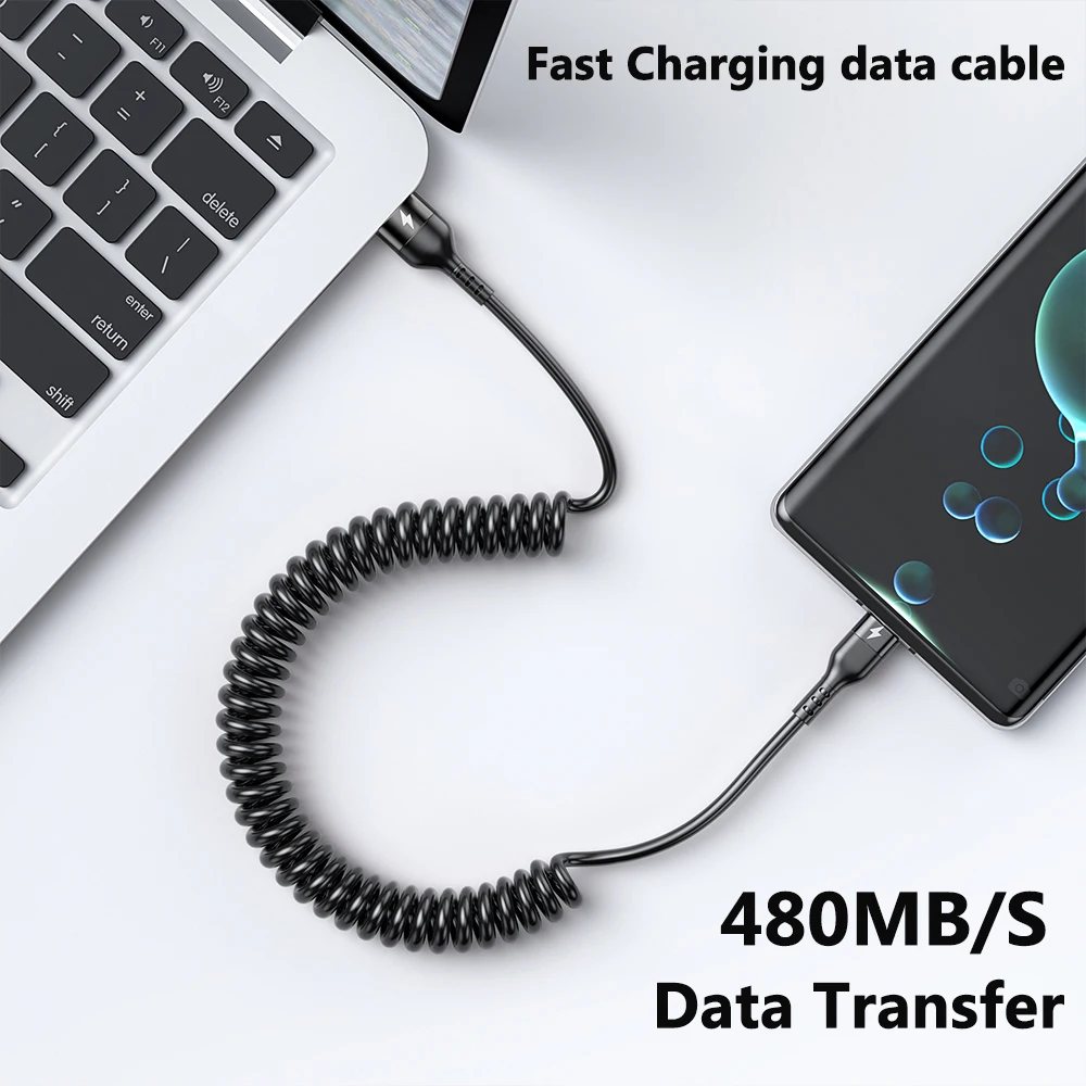 سلك تلسكوبي للسحب الزنبركي ، كابل USB من النوع C لهواتف Samsung ، شاومي ، هواوي ، ممن لهم ، هاتف أندرويد ، خط بيانات ، 5A ، 66W