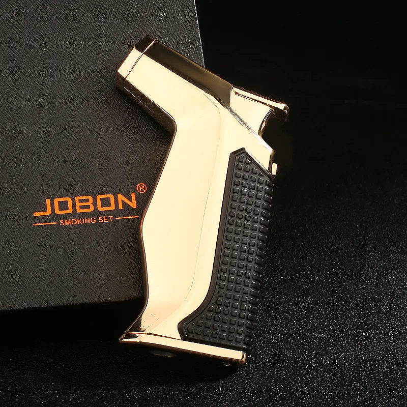 JOBON New Metal Butane Gas Lighter Outdoor Windproof Blue Flame Straight Turbo Jet Torch Cigar Lighter Cigar Cutter Men\'s Gift