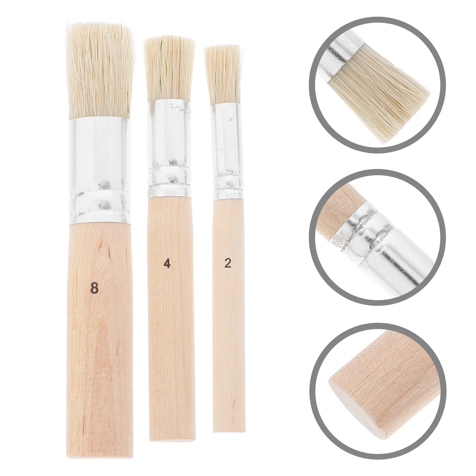 3Pcs Professional Round Paint Brush Set Bristle Wood Handle for Acrylic Painting Chalk Wax Stenciling Art Crafts Detail Work