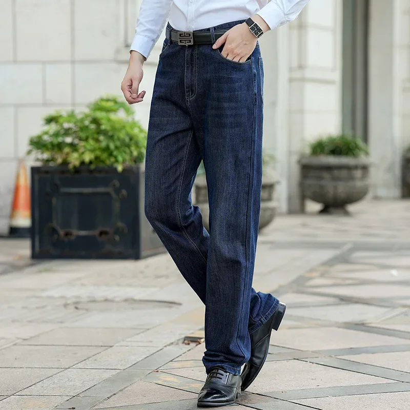 2024 Men's Jeans Big Tall Straight Leg High Waist Black Jeans Male Classic Extra Lengthen Long Length Stretch Denim Trousers Men