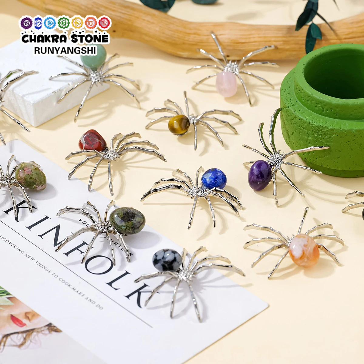 1PC Natural Stone Quartz Small Animal Spider Miniatures Home Desk Decor Christmas Family Friends