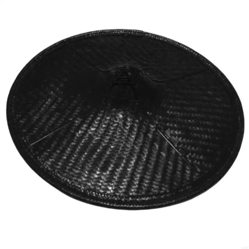 Braided Bamboo Shade Hat Conical Travel Photo Hat with Chin Tie for Festival Costumes and Summer Day Wear Y166